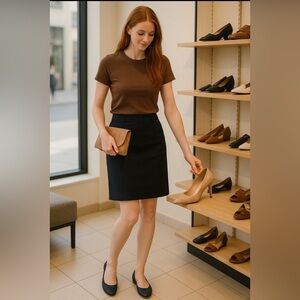 REAL Clothes navy skirt, pencil style, slight stretch, front closure,belt loops